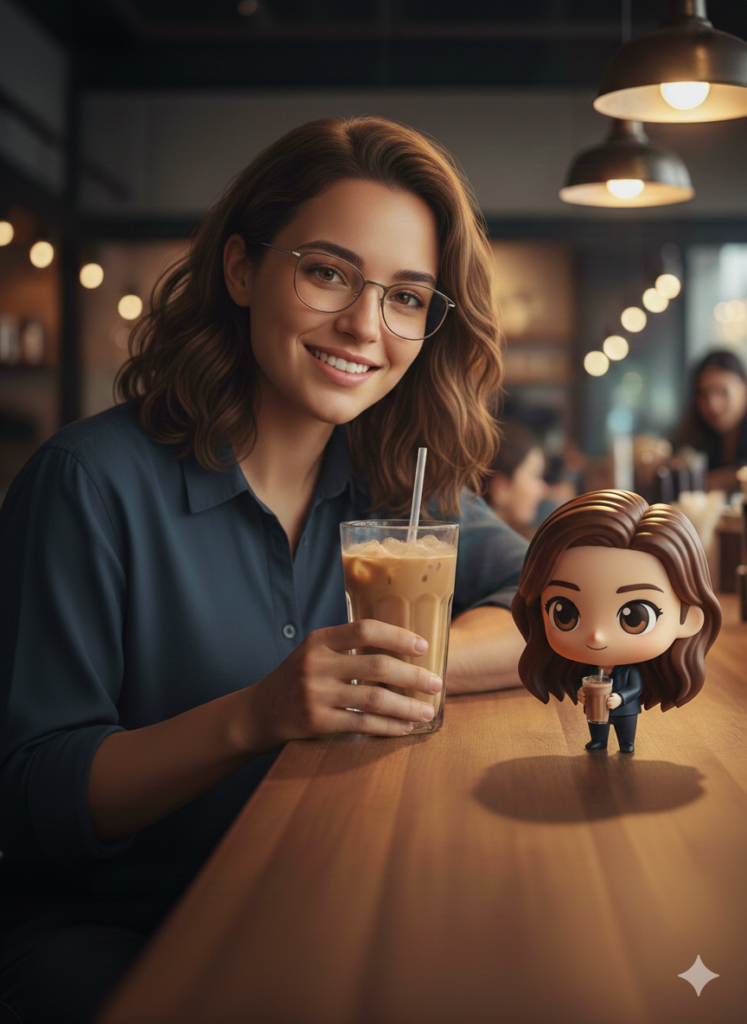 Gemini’de Yüz Koruma ile Sinematik Kafe Sahnesi ve 3D Chibi Promptu